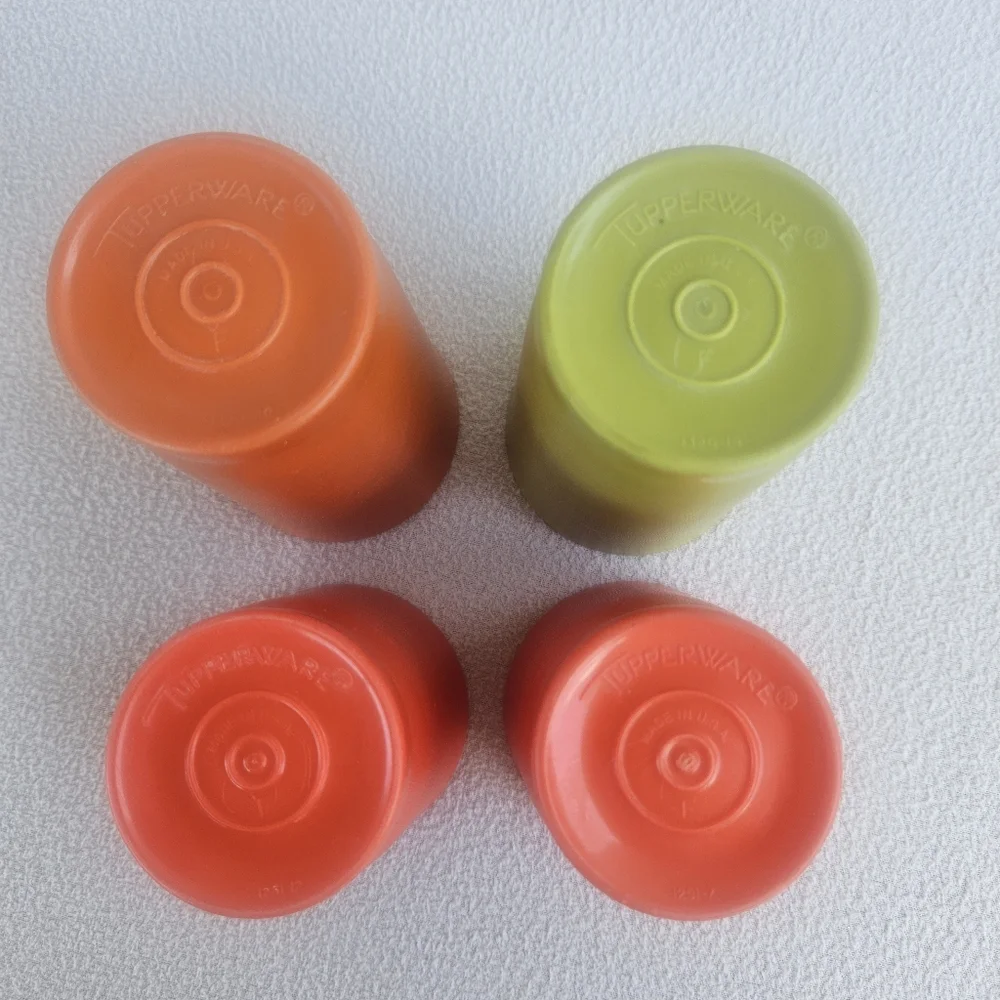 Tupperware 8oz 6oz Tumblers Plastic Cups Avocado Green Orange 1320 Set of 4